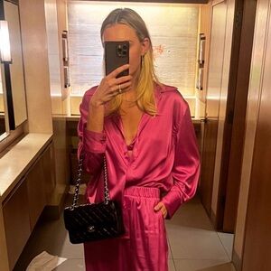 Daily Drills Hot Pink Silky Button Down Blouse - NWOT M/L